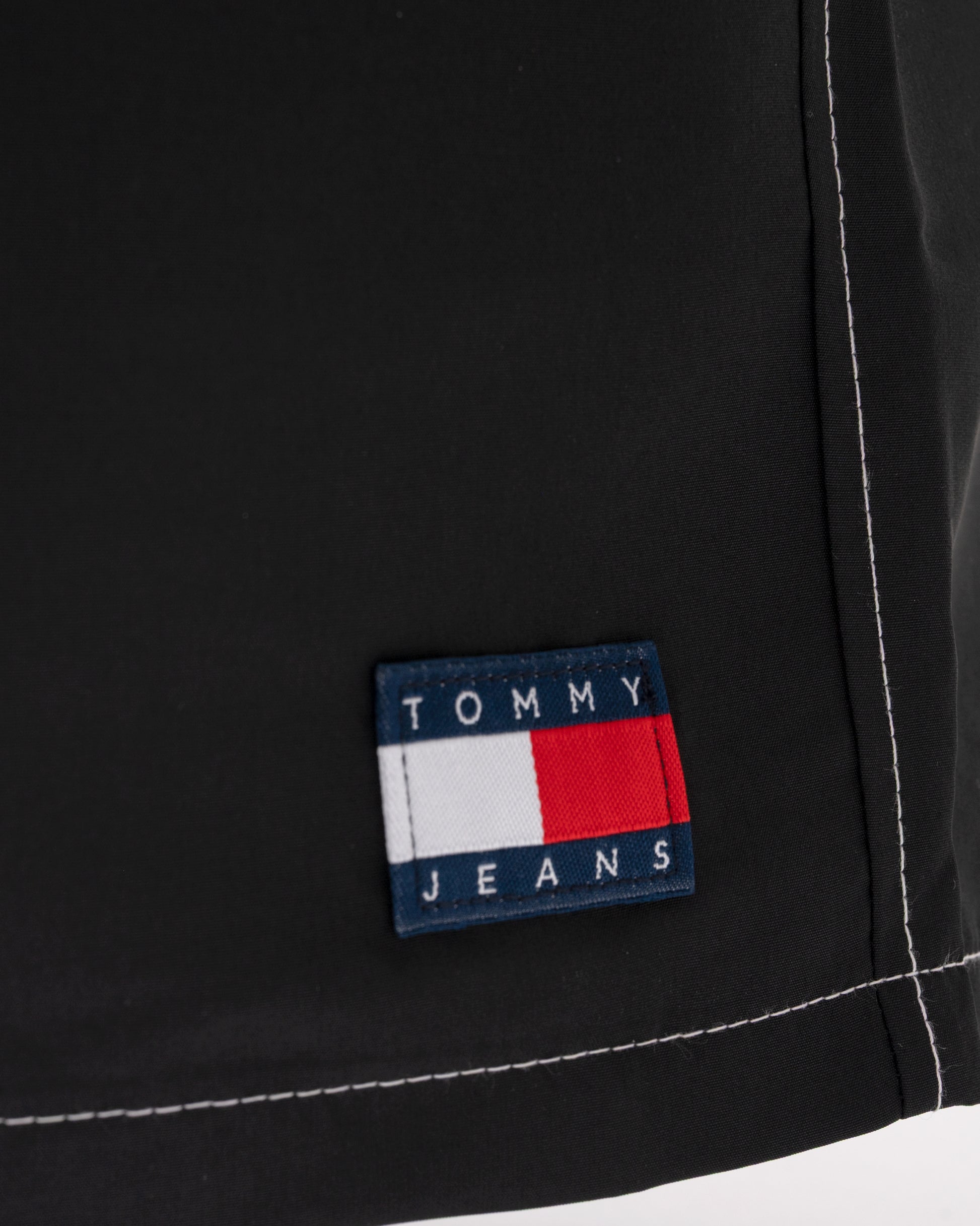 logo detail of Tommy Hilfiger TJ Mens Drawstring Swimming Shorts in Black