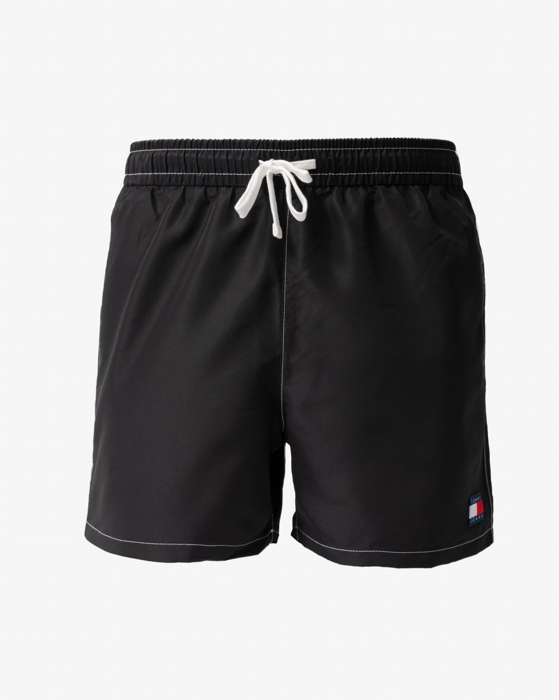 front of Tommy Hilfiger TJ Mens Drawstring Swimming Shorts in Black