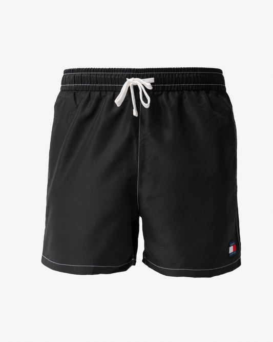 front of Tommy Hilfiger TJ Mens Drawstring Swimming Shorts in Black