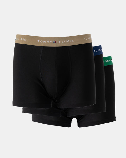 Tommy Hilfiger 3-Pack Logo Waistband Mens Trunks - Army/Navy/Green | CHO | Designer Mens Underwear
