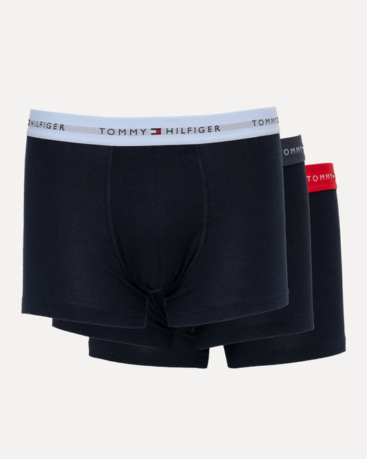 Tommy Hilfiger 3 Pack Mens Colour Waistband Trunks - Sweet Blue/Military Denim/Primary Red