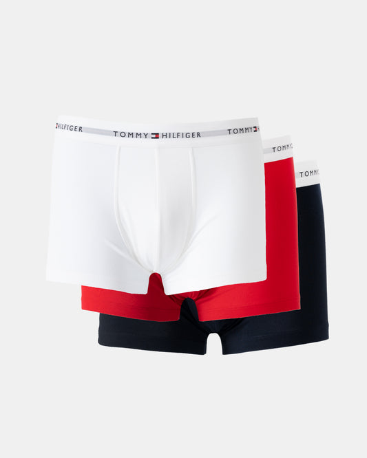 Tommy Hilfiger 3 Pack Mens Trunks - Primary Red/White/Desert Sky | CHO | Designer Mens Underwear