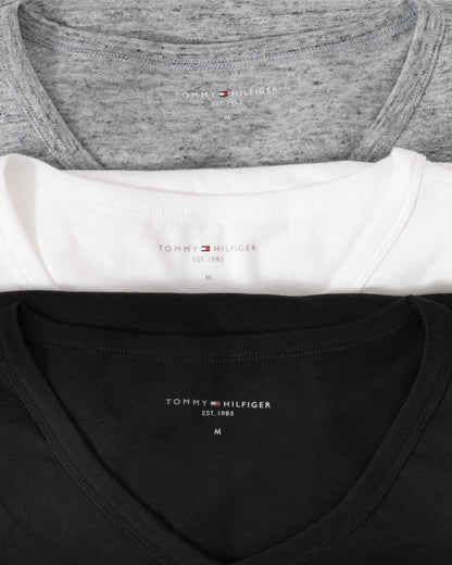 Tommy Hilfiger 3 Pack Mens V-Neck T-Shirts - Black/White/Mid Grey Heather