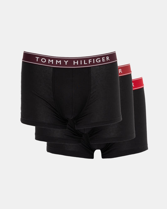 Tommy Hilfiger 3 Pack Mens Waistband Trunks in B-Burgundy/Red/Primary Red