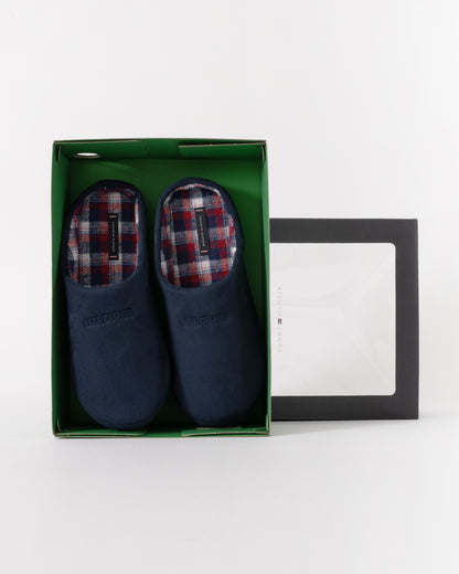 Tommy Hilfiger Check Hilfiger Mens Suede House Slippers in Desert Sky