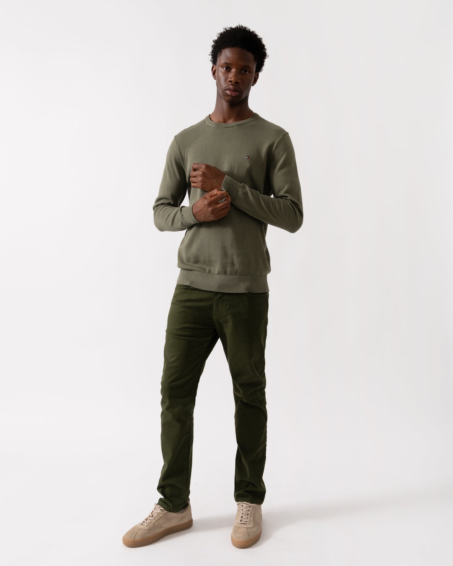 Tommy Hilfiger Essential Cotton Crew Neck Mens Sweatshirt - Battle Green