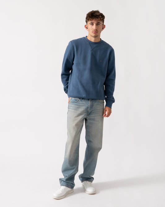 Tommy Hilfiger Essential Flag Embroidery Mens Fleece Crew Sweatshirt - Aegean Sea