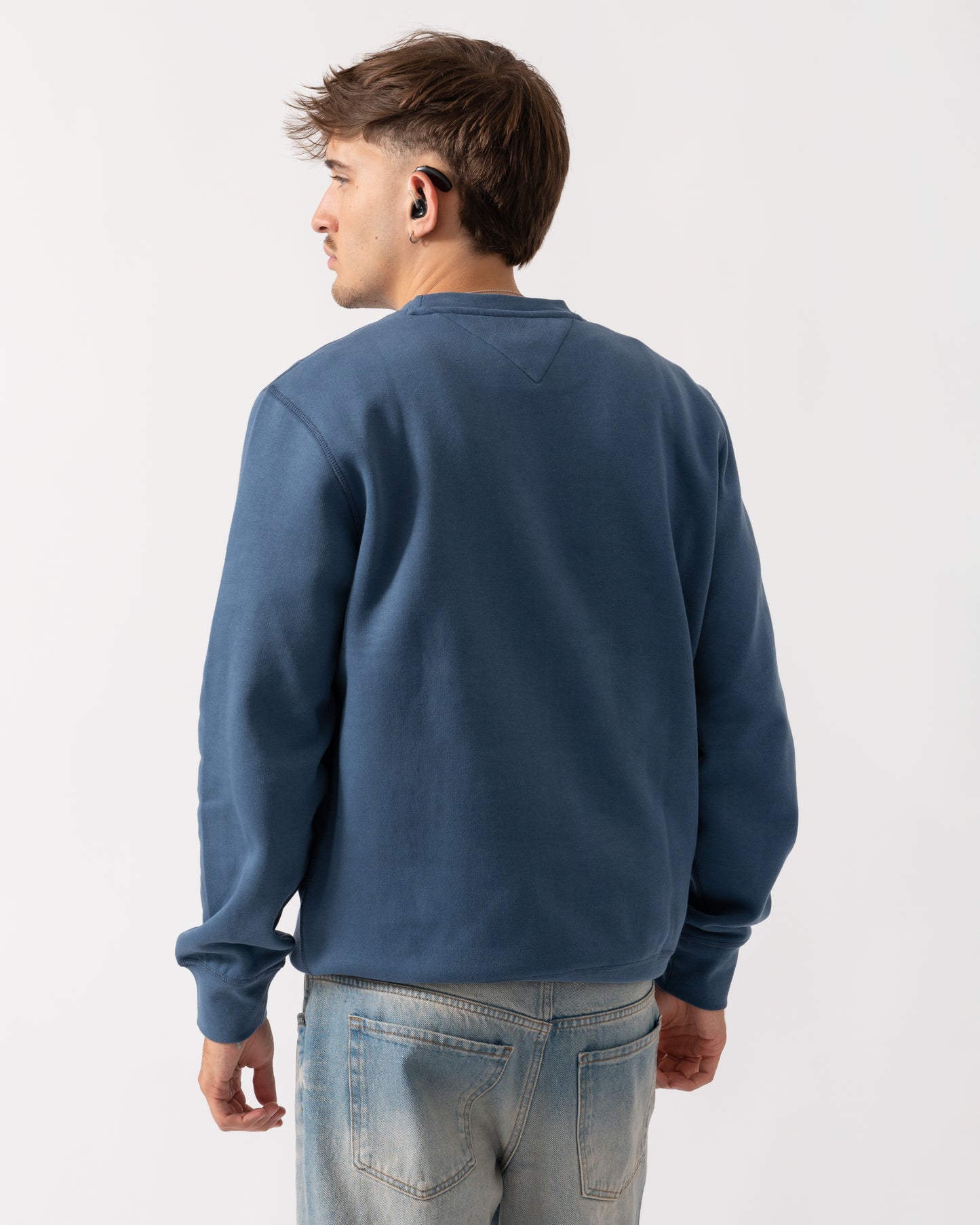 Tommy Hilfiger Essential Flag Embroidery Mens Fleece Crew Sweatshirt - Aegean Sea