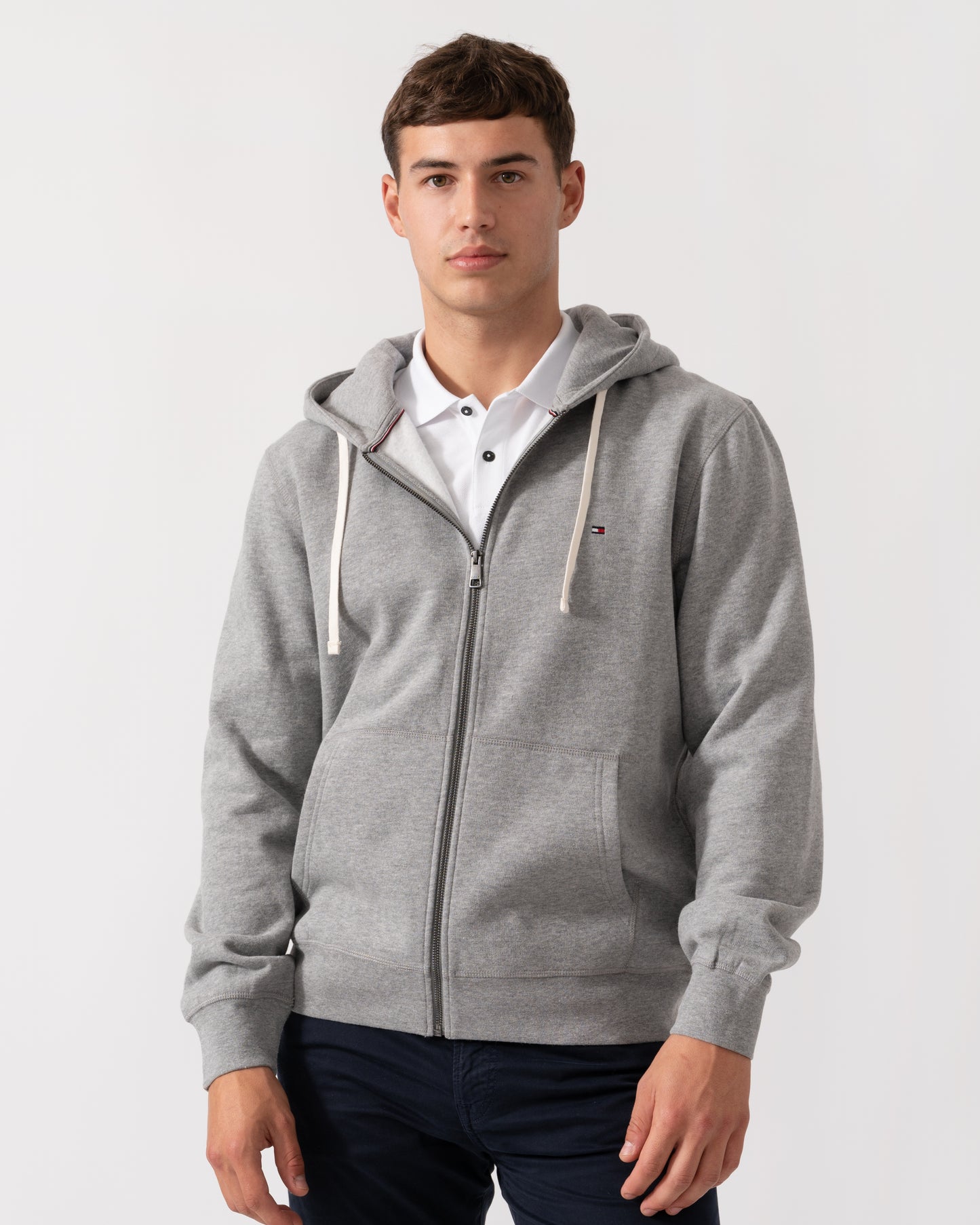 Tommy Hilfiger Essential Fleece Mens Zip Hoodie - Medium Grey Heather