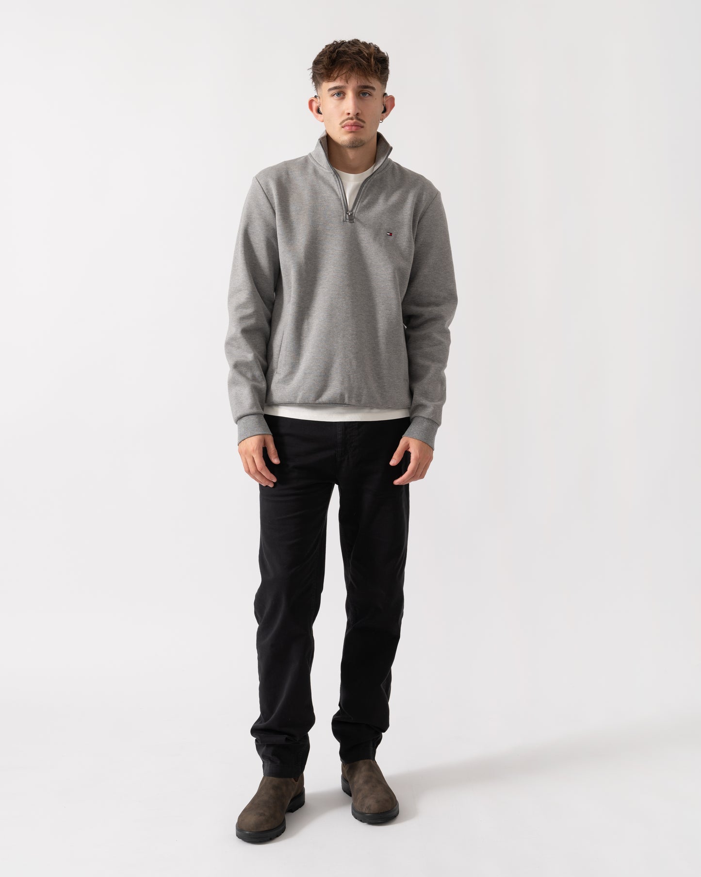 Tommy Hilfiger Essential Intechno Mens Half Zip Sweatshirt - Medium Grey Heather