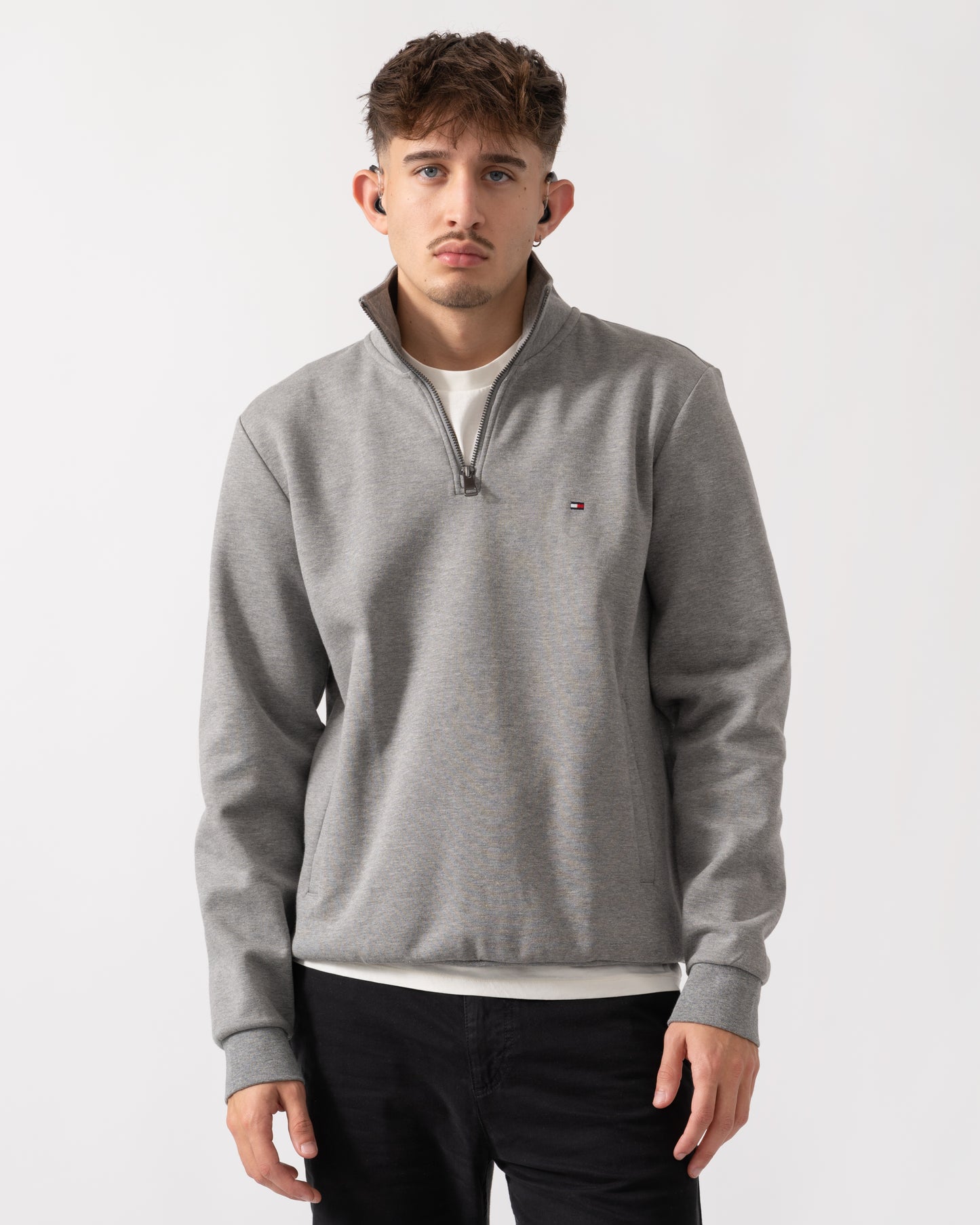 Tommy Hilfiger Essential Intechno Mens Half Zip Sweatshirt - Medium Grey Heather