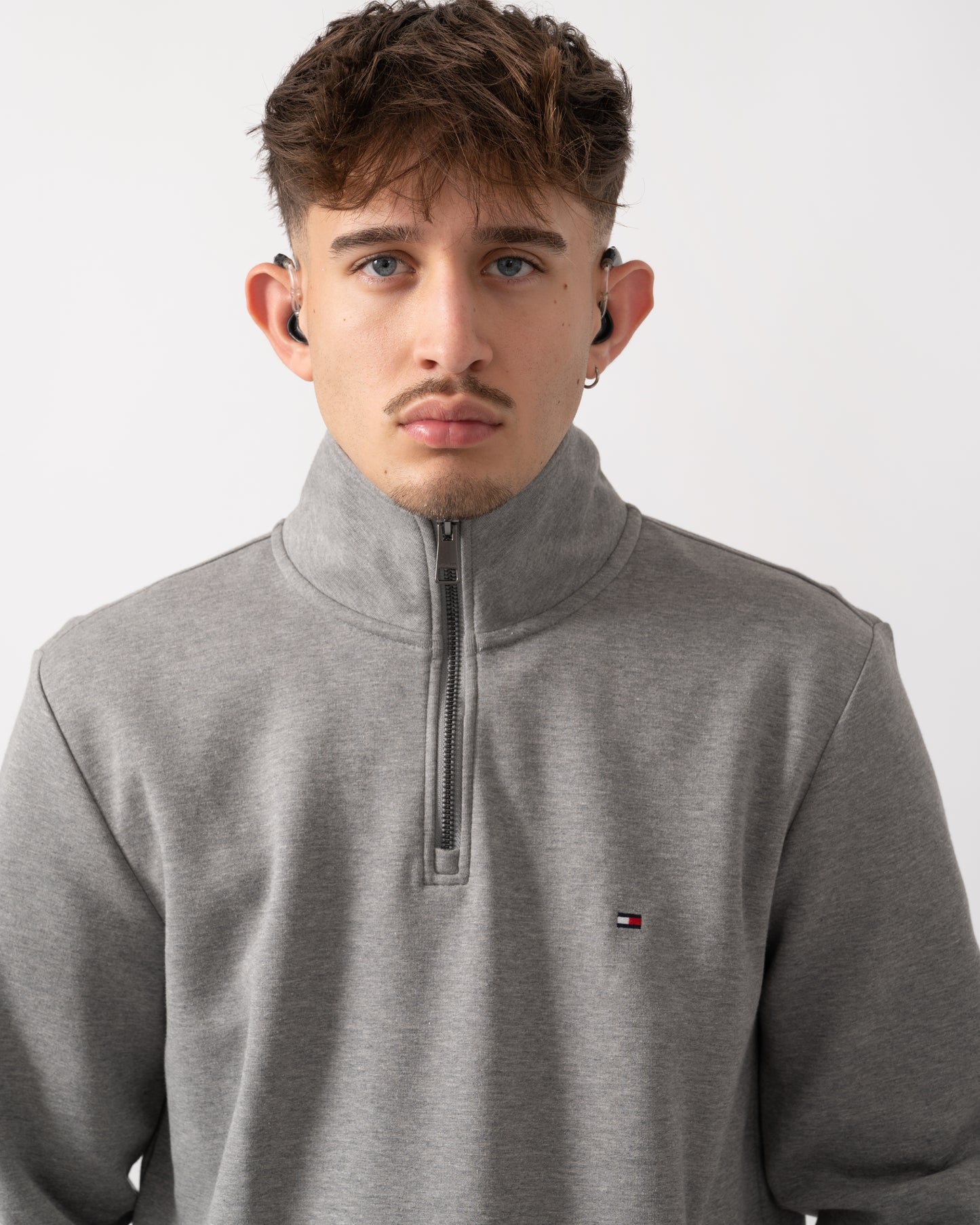 Tommy Hilfiger Essential Intechno Mens Half Zip Sweatshirt - Medium Grey Heather