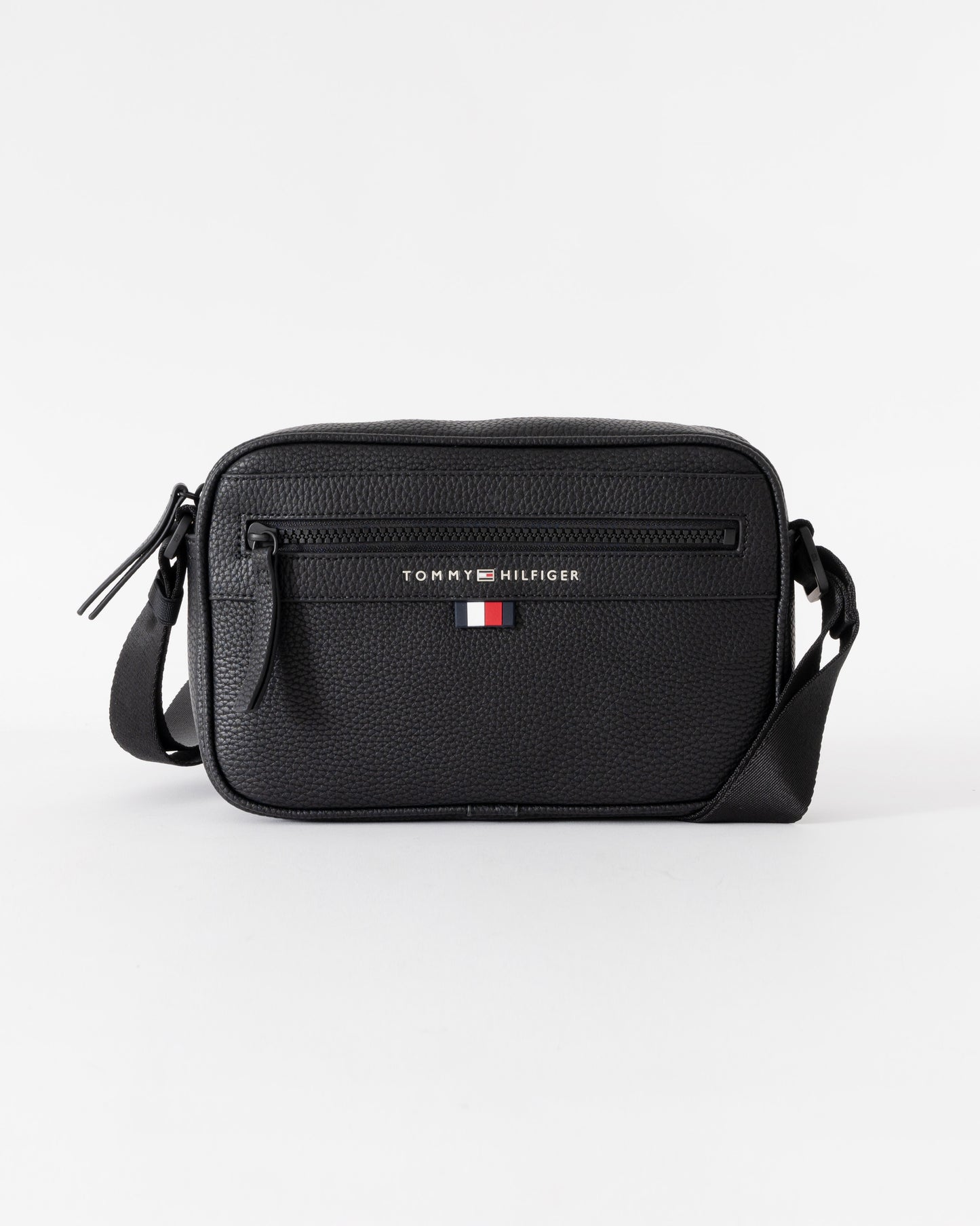 Tommy Hilfiger Essential PU Metal Logo Mens Reporter Bag - Black | CHO | Designer Mens Shoulder Bags