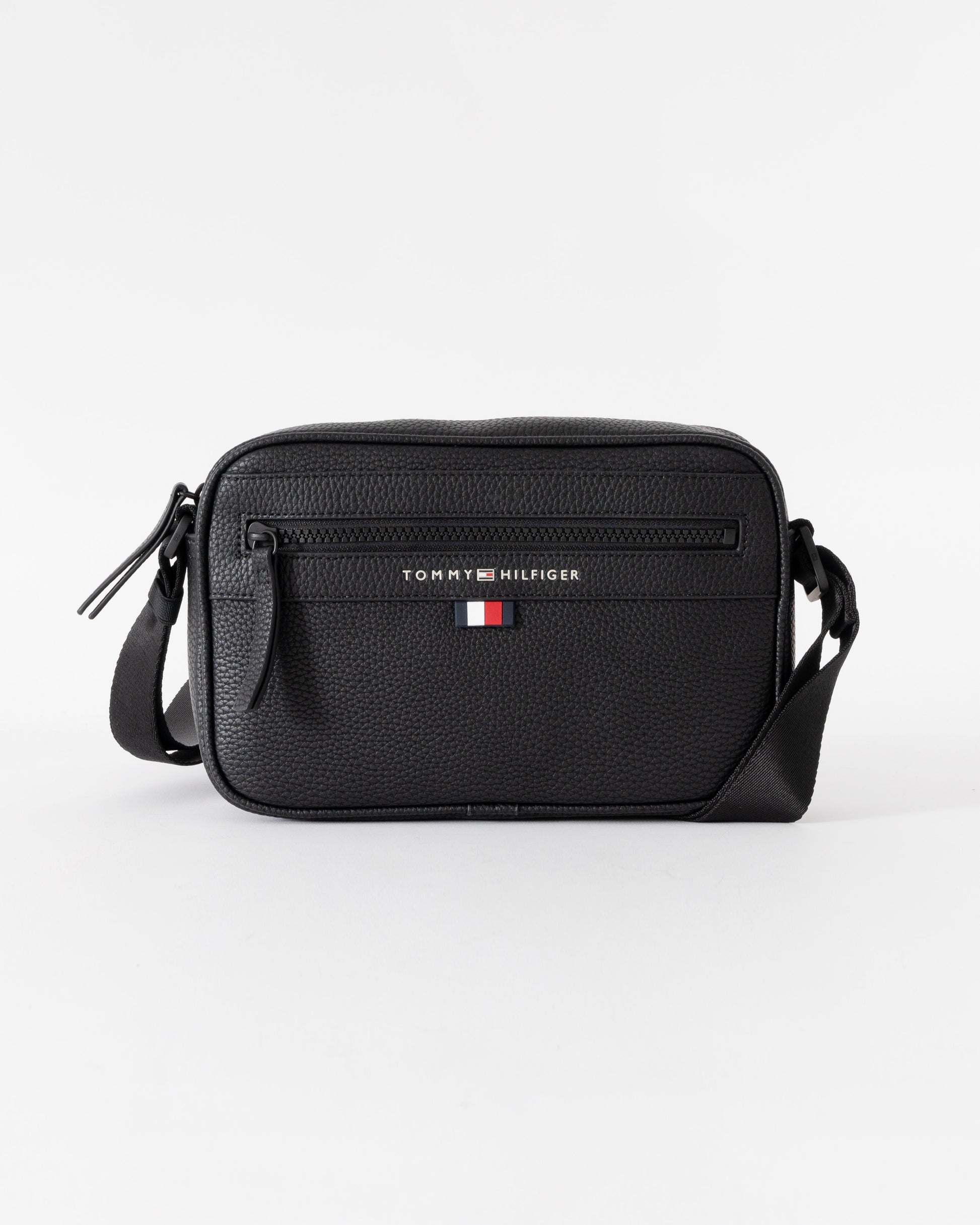 Tommy Hilfiger Essential PU Metal Logo Mens Reporter Bag - Black | CHO | Designer Mens Shoulder Bags