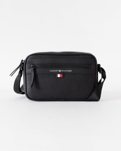 Tommy Hilfiger Essential PU Metal Logo Mens Reporter Bag - Black | CHO | Designer Mens Shoulder Bags