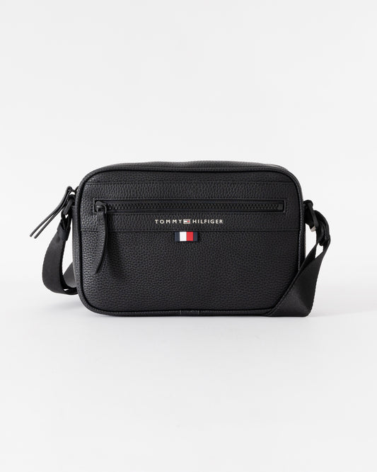 Tommy Hilfiger Essential PU Metal Logo Mens Reporter Bag - Black | CHO | Designer Mens Shoulder Bags