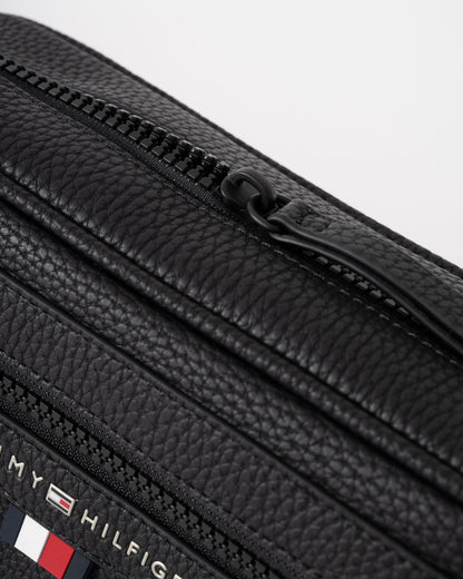 Tommy Hilfiger Essential PU Metal Logo Mens Reporter Bag - Black | CHO | Designer Mens Shoulder Bags