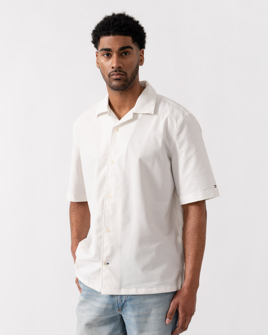 Tommy Hilfiger Performance Seersucker Mens Short Sleeve Shirt - Ivory Petal/Ecru Stripe