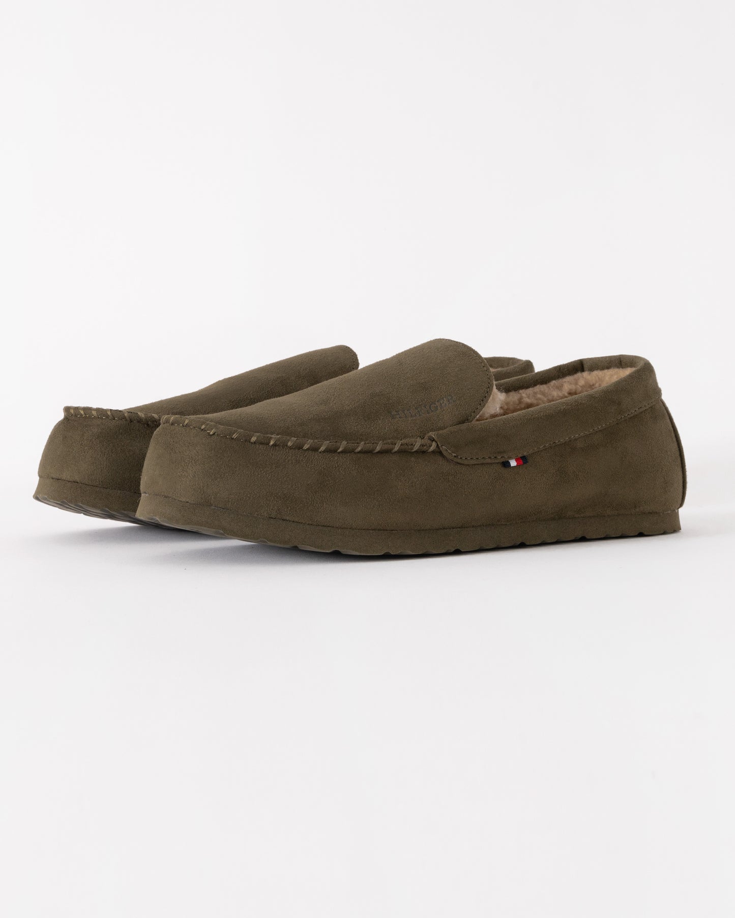 Tommy Hilfiger Suede Hilfiger Mens Driver House Shoes in Army Green