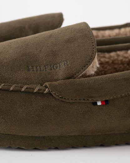 Tommy Hilfiger Suede Hilfiger Mens Driver House Shoes - Army Green