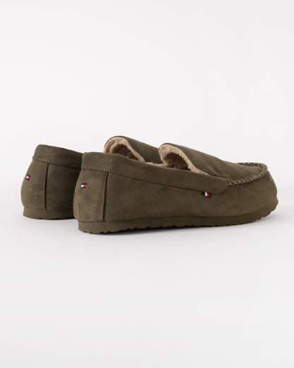 Tommy Hilfiger Suede Hilfiger Mens Driver House Shoes - Army Green