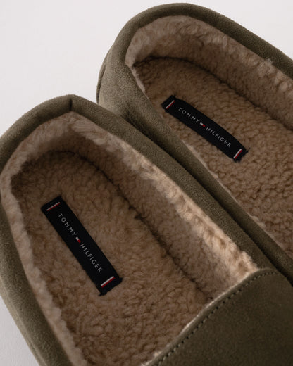 Tommy Hilfiger Suede Hilfiger Mens Driver House Shoes - Army Green