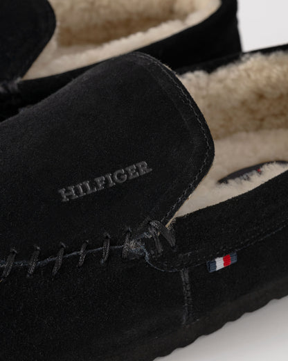 Tommy Hilfiger Suede Shirling Hilfiger Mens House Slippers - Black