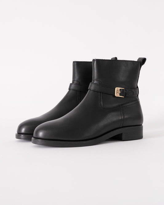 Tommy Hilfiger TH Buckle Womens Riding Leather Booties in Black