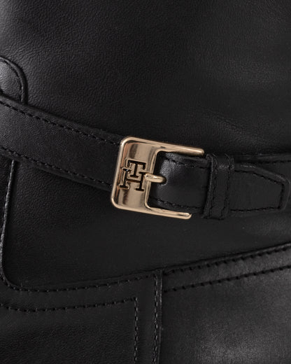 Tommy Hilfiger TH Buckle Womens Riding Leather Booties - Black - CHO - Designer Womens Short Boots