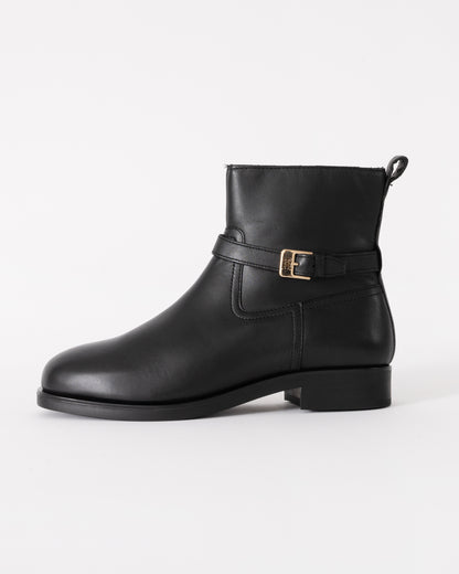 Tommy Hilfiger TH Buckle Womens Riding Leather Booties - Black - CHO - Designer Womens Short Boots