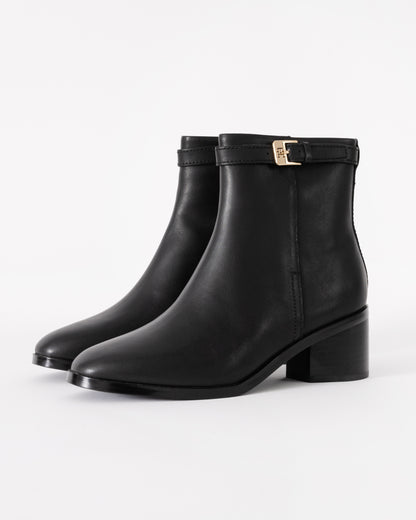 Tommy Hilfiger TH Buckle Womens Riding Leather Mid-Heel Booties in Black