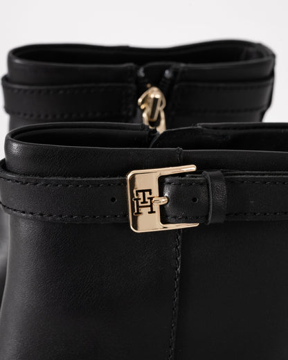 Tommy Hilfiger Womens Buckle Leather Mid-Heel Booties - Black