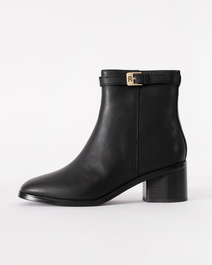 Tommy Hilfiger Womens Buckle Leather Mid-Heel Booties - Black