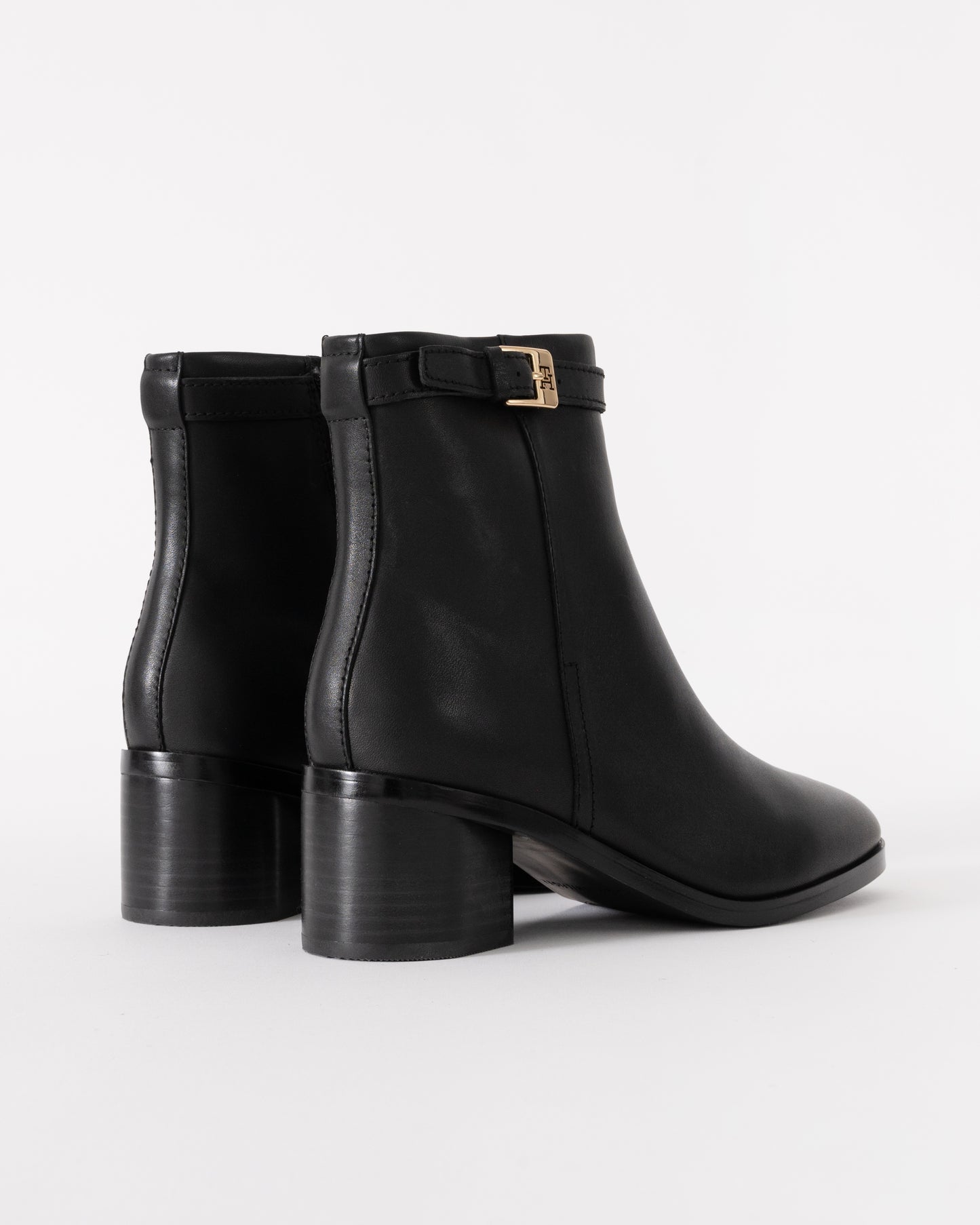 Tommy Hilfiger Womens Buckle Leather Mid-Heel Booties - Black