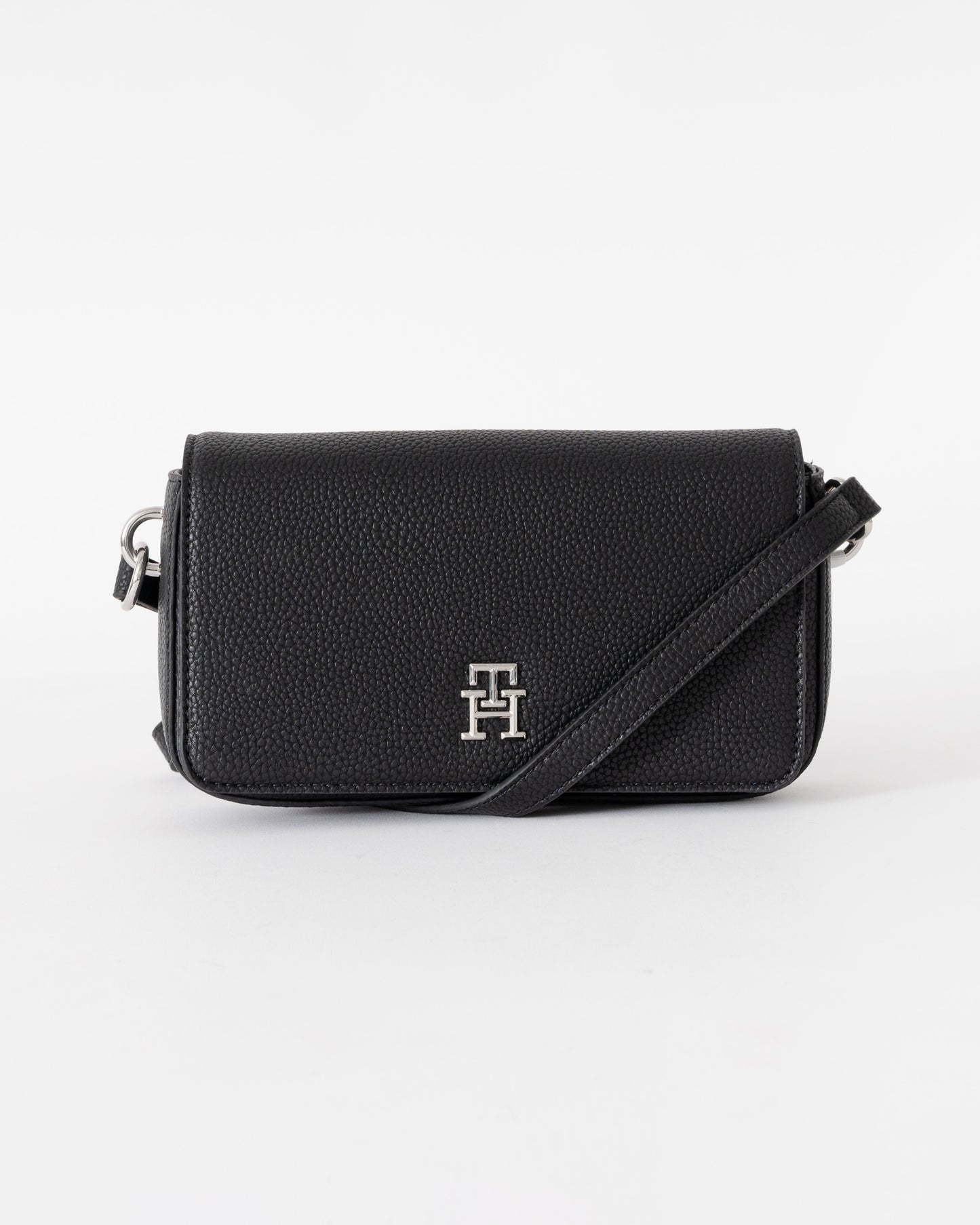 Tommy Hilfiger TH Emblem Flap Womens Crossover Bag - Black | CHO | Designer Womens Shoulder Bags