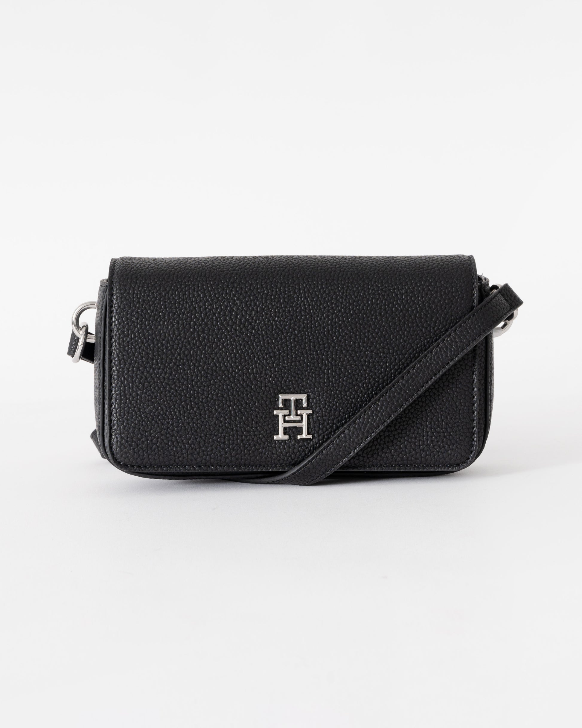 Tommy Hilfiger TH Emblem Flap Womens Crossover Bag - Black | CHO | Designer Womens Shoulder Bags