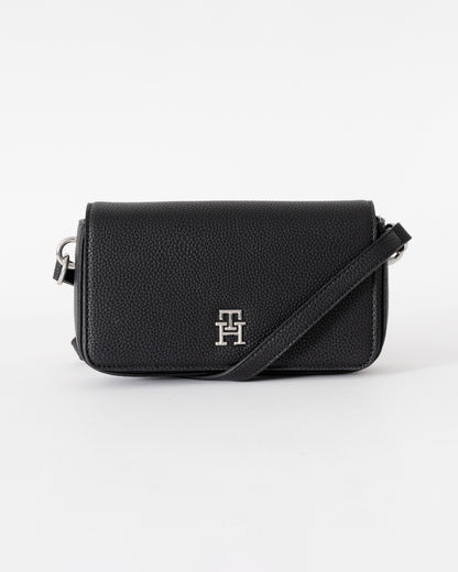 Tommy Hilfiger TH Emblem Flap Womens Crossover Bag - Black | CHO | Designer Womens Shoulder Bags
