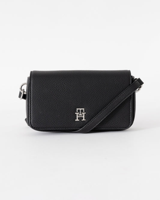 Tommy Hilfiger TH Emblem Flap Womens Crossover Bag - Black | CHO | Designer Womens Shoulder Bags