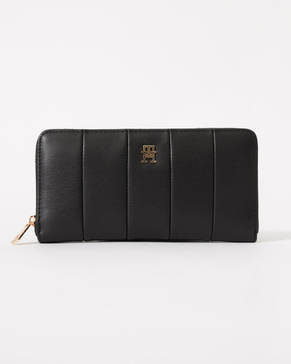 Tommy Hilfiger TH Icon Large Zip-Around Womens Quilted Wallet - Black