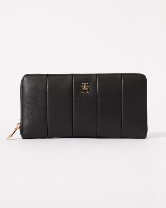 Tommy Hilfiger TH Icon Large Zip-Around Womens Quilted Wallet - Black