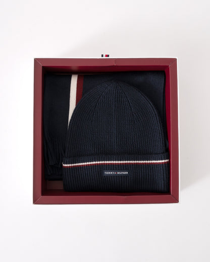 Tommy Hilfiger TH Wool Beanie & Scarf Gift Set - Space Blue - CHO - Designer Mens Gift Sets