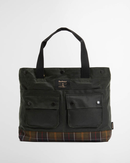 Barbour Field Wax Tote Bag - Sage/Classic | CHO | Designer Unisex Tote Bags