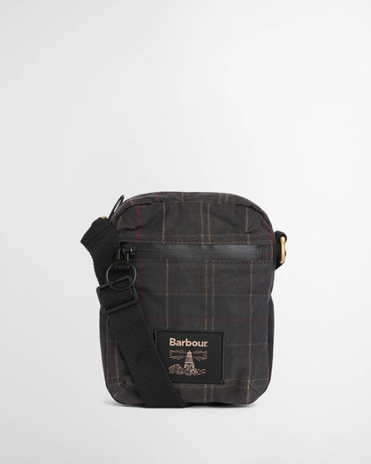 Barbour Field Tartan Wax Crossbody Bag - Dark Classic Tartan, front.
