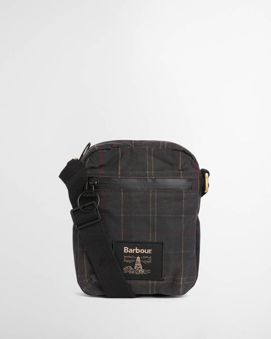 Barbour Field Tartan Wax Crossbody Bag - Dark Classic Tartan, front.