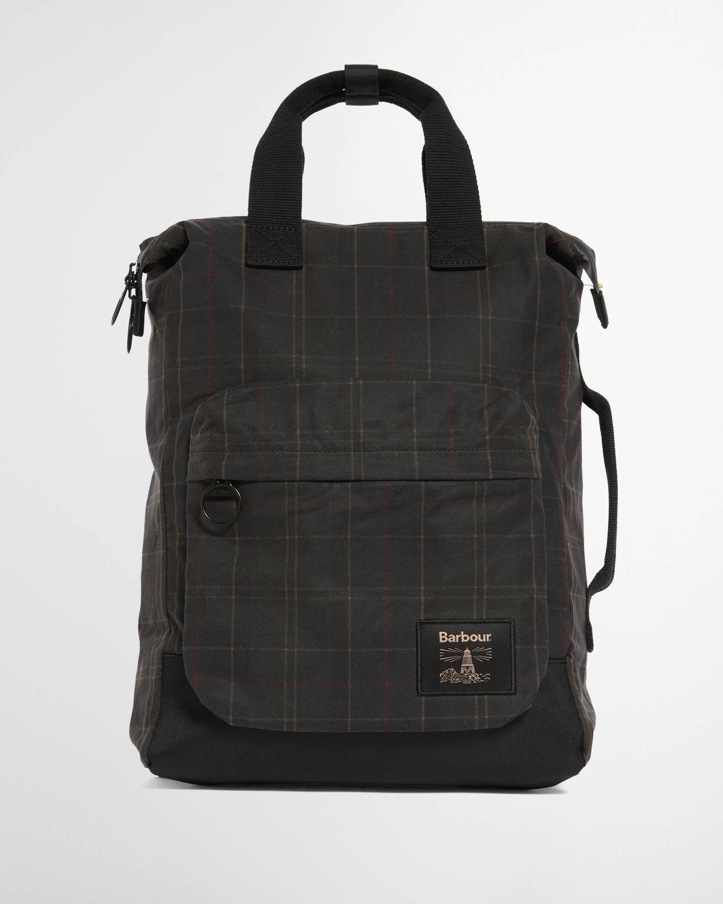 Barbour Field Tartan Wax Backpack - Dark Classic Tartan, front.