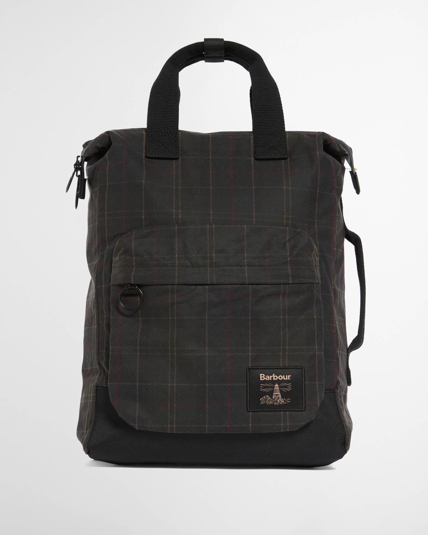 Barbour Field Tartan Wax Backpack - Dark Classic Tartan, front.