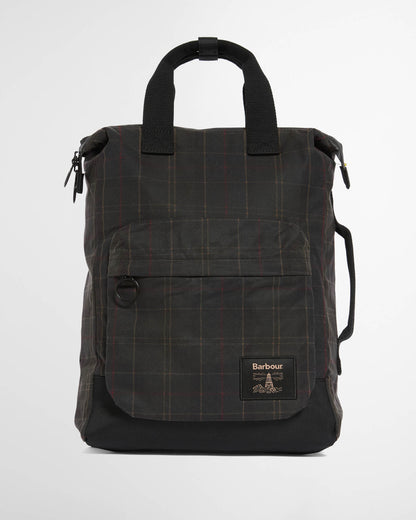 Barbour Field Tartan Wax Backpack - Dark Classic Tartan, front.