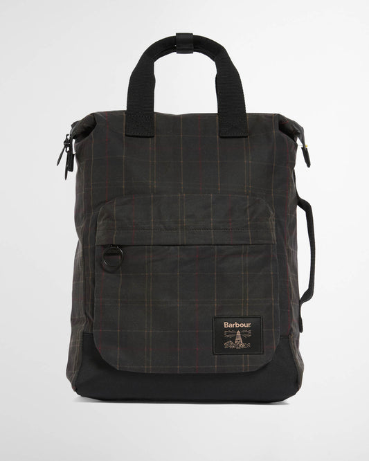 Barbour Field Tartan Wax Backpack - Dark Classic Tartan, front.