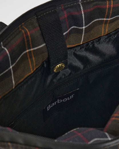 Barbour Field Tartan Wax Backpack - Dark Classic Tartan, open.