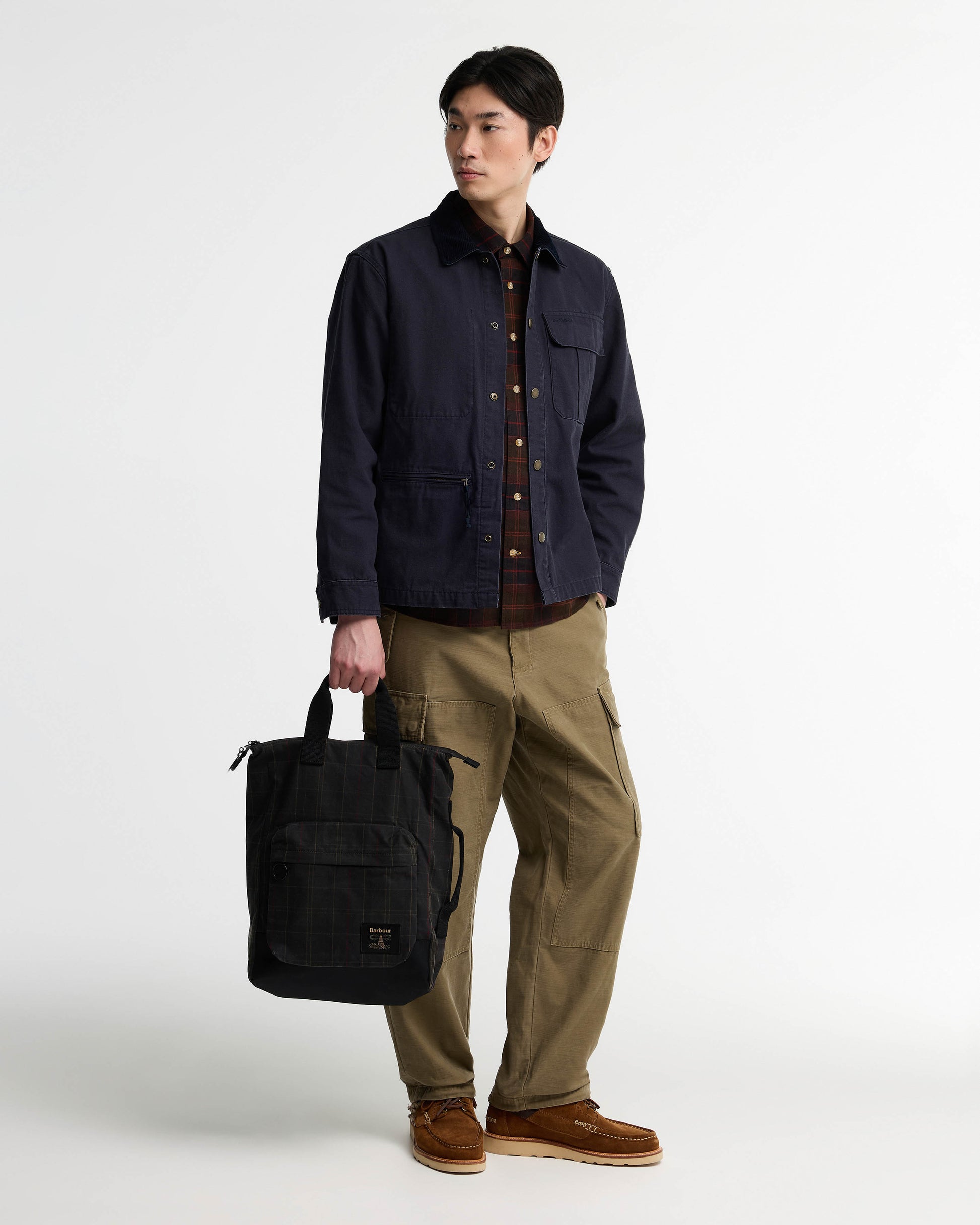 Barbour Field Tartan Wax Backpack - Dark Classic Tartan, model.